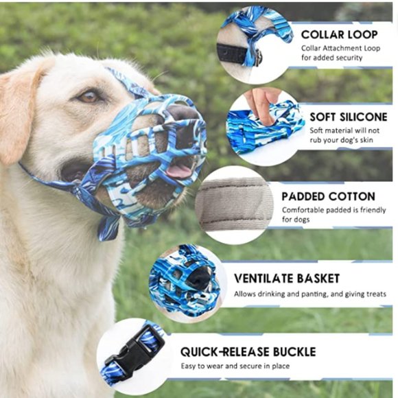Dog Muzzle, Soft Basket Muzzle for Small Medium Large Dogs Golden Retriever Labr - Picture 5 of 9
